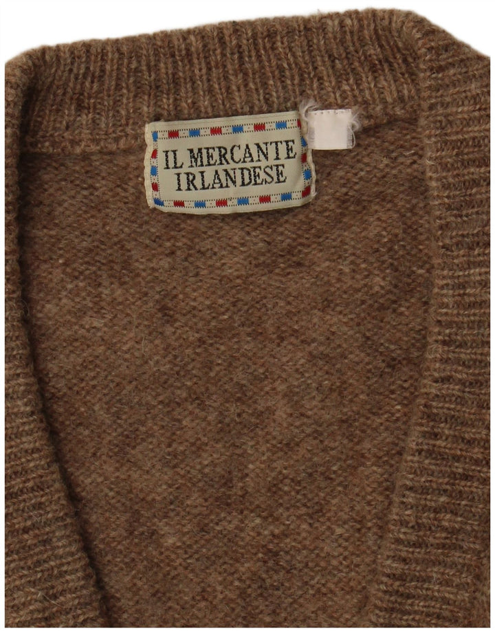 Męski sweter w stylu vintage z dekoltem w szpic, średnio brązowy