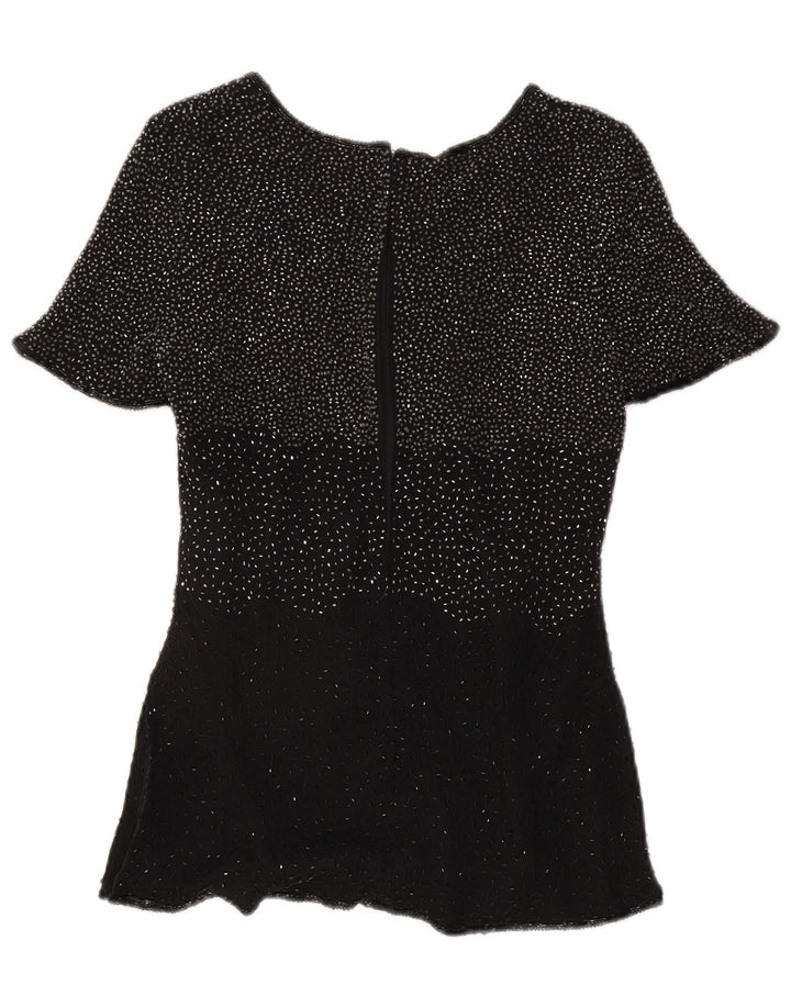 Jacques Vert Damska wieczorowa bluzka z cekinami Top UK 10 Small Black Silk