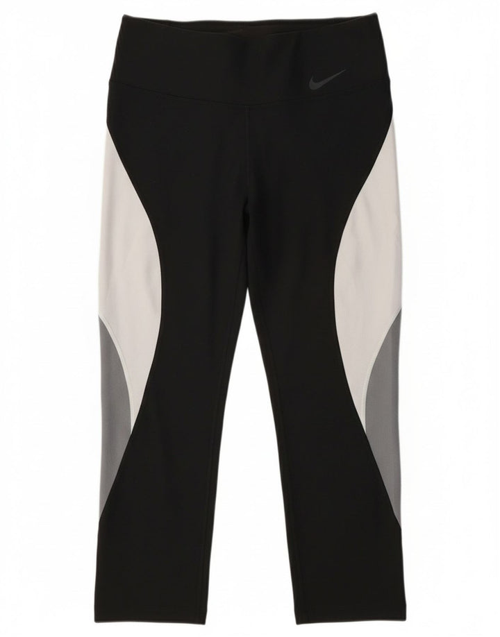Damskie legginsy Nike Dri Fit Capri UK 10, mały, czarny poliester z blokami kolorów
