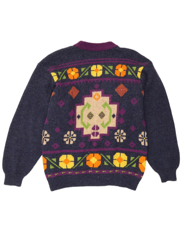Sweter damski Benetton UK 14, średni granatowy, geometryczny retro