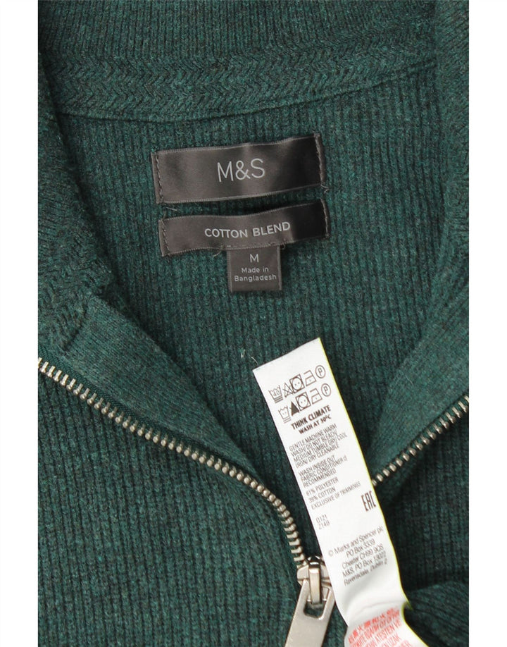Marks & Spencer Męski sweter z zamkiem błyskawicznym, średni zielony poliester