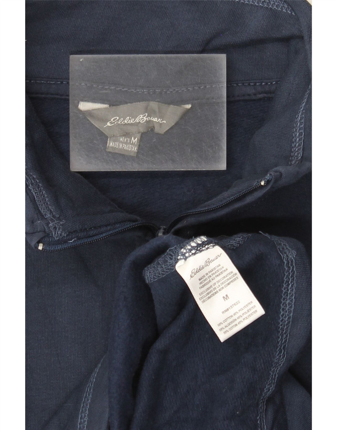 EDDIE BAUER Męski sweter z zamkiem błyskawicznym, średni granatowy, bawełniany