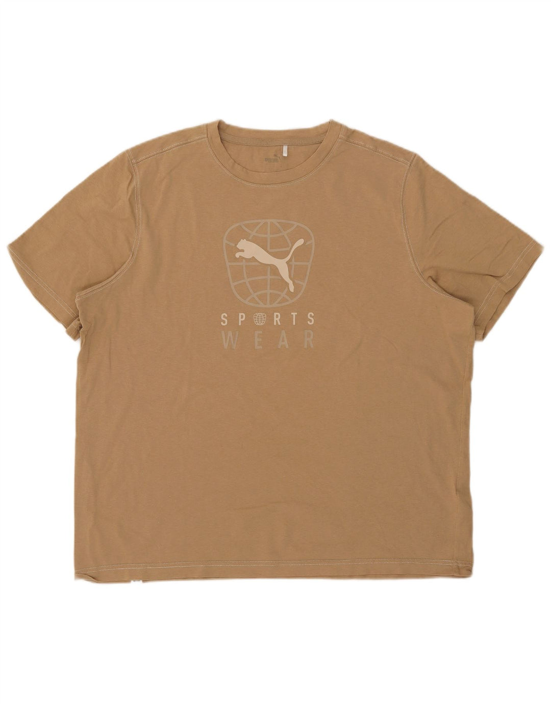 Męska koszulka z grafiką Puma, top XL, beżowa, bawełniana