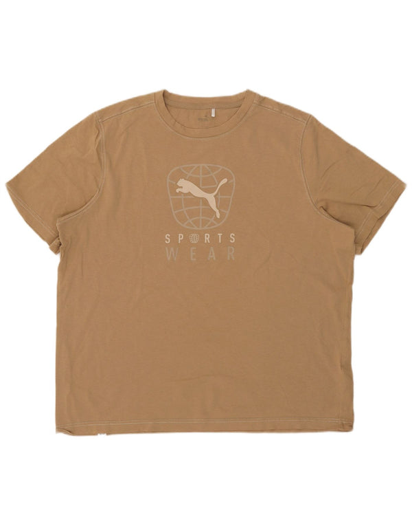 Męska koszulka z grafiką Puma, top XL, beżowa, bawełniana