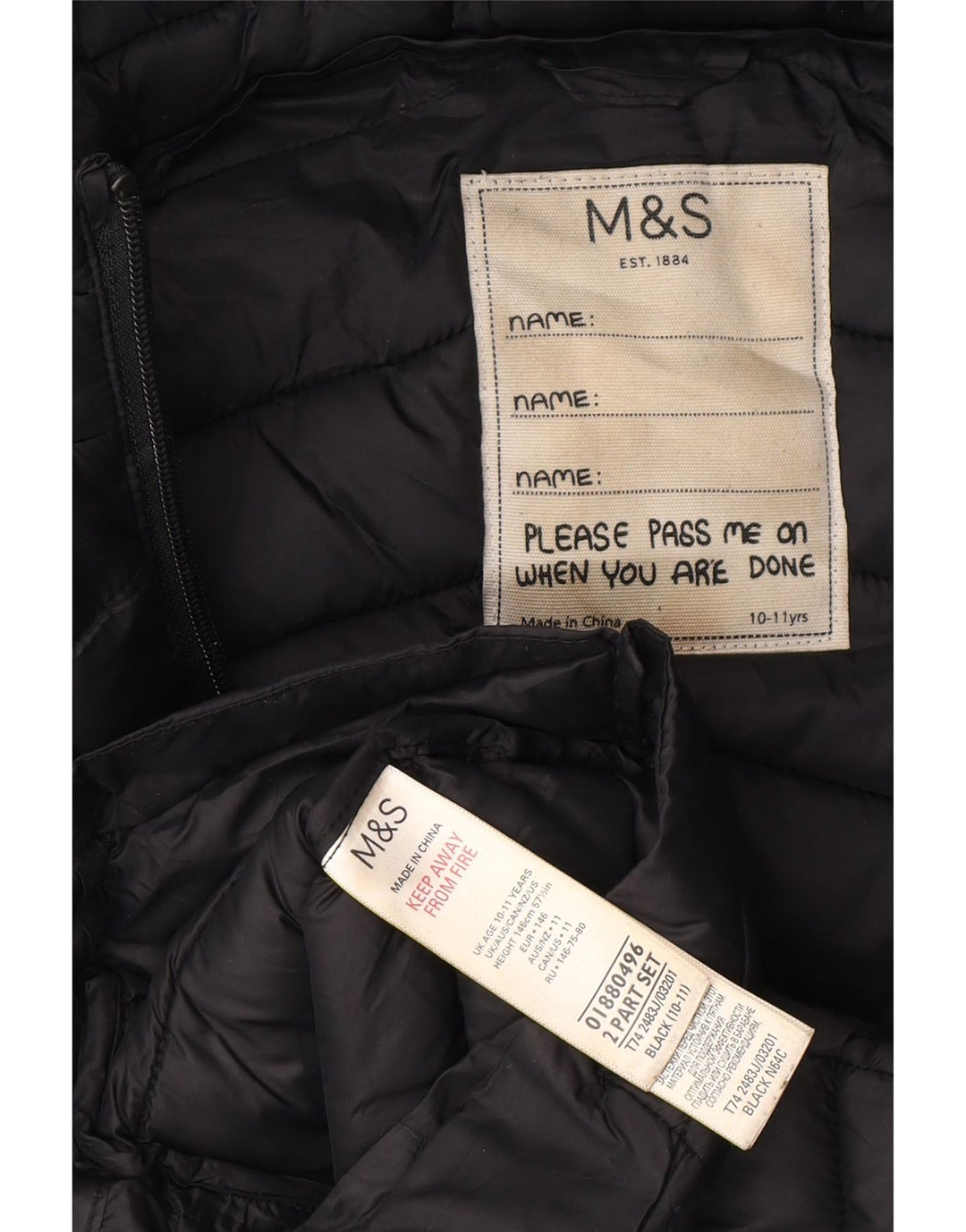 Marks & Spencer Dziewczęcy ocieplany płaszcz z kapturem 10-11 lat Czarny poliamid