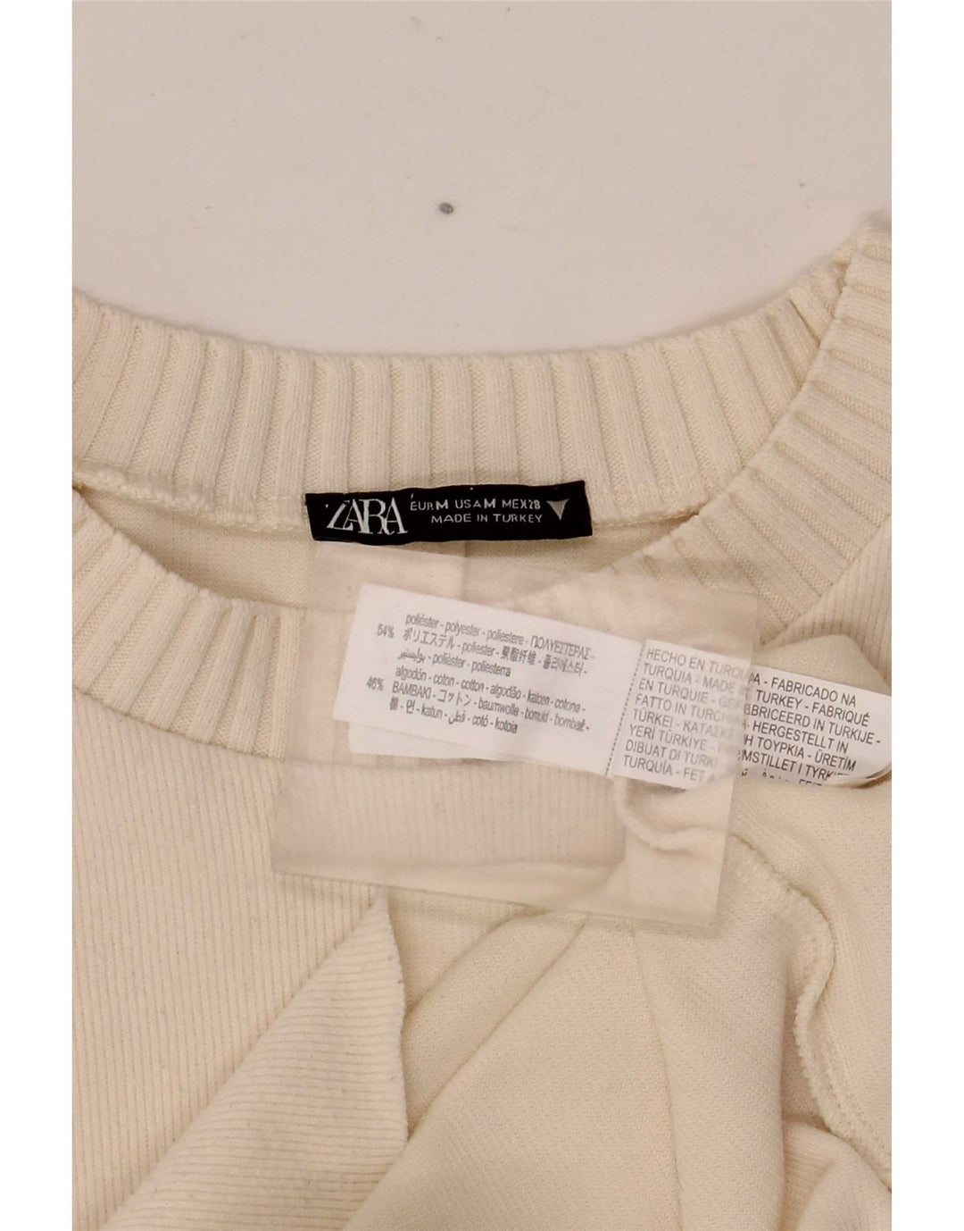 Damski sweter z okrągłym dekoltem Zara UK 14, średni biały poliester