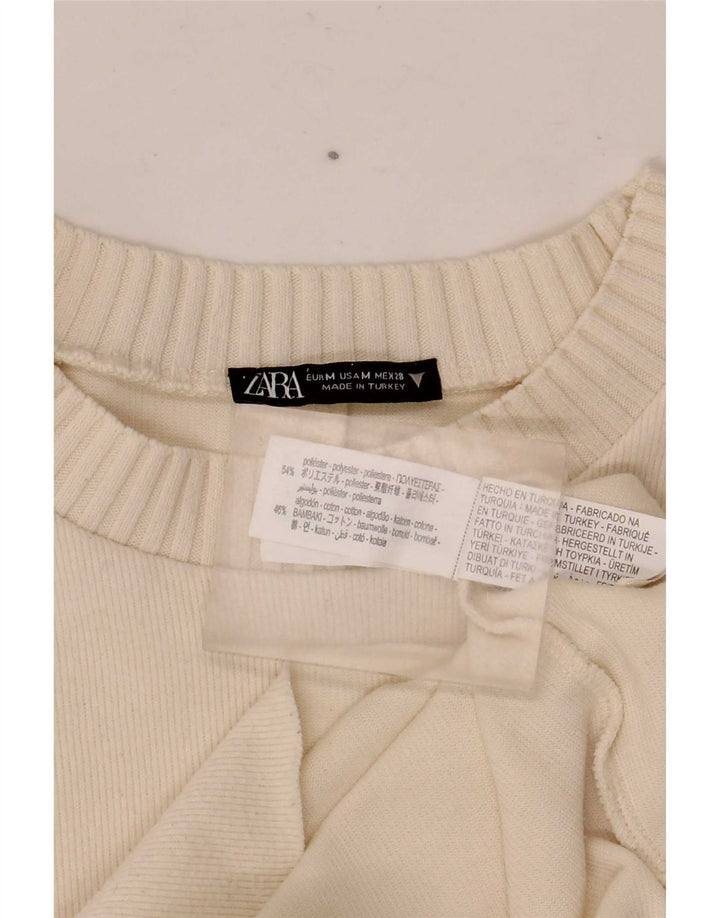 Damski sweter z okrągłym dekoltem Zara UK 14, średni biały poliester