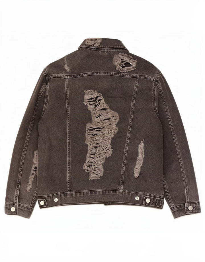 Topshop Damska kurtka jeansowa oversize w trudnej sytuacji, UK 10, mała, czarna, bawełniana