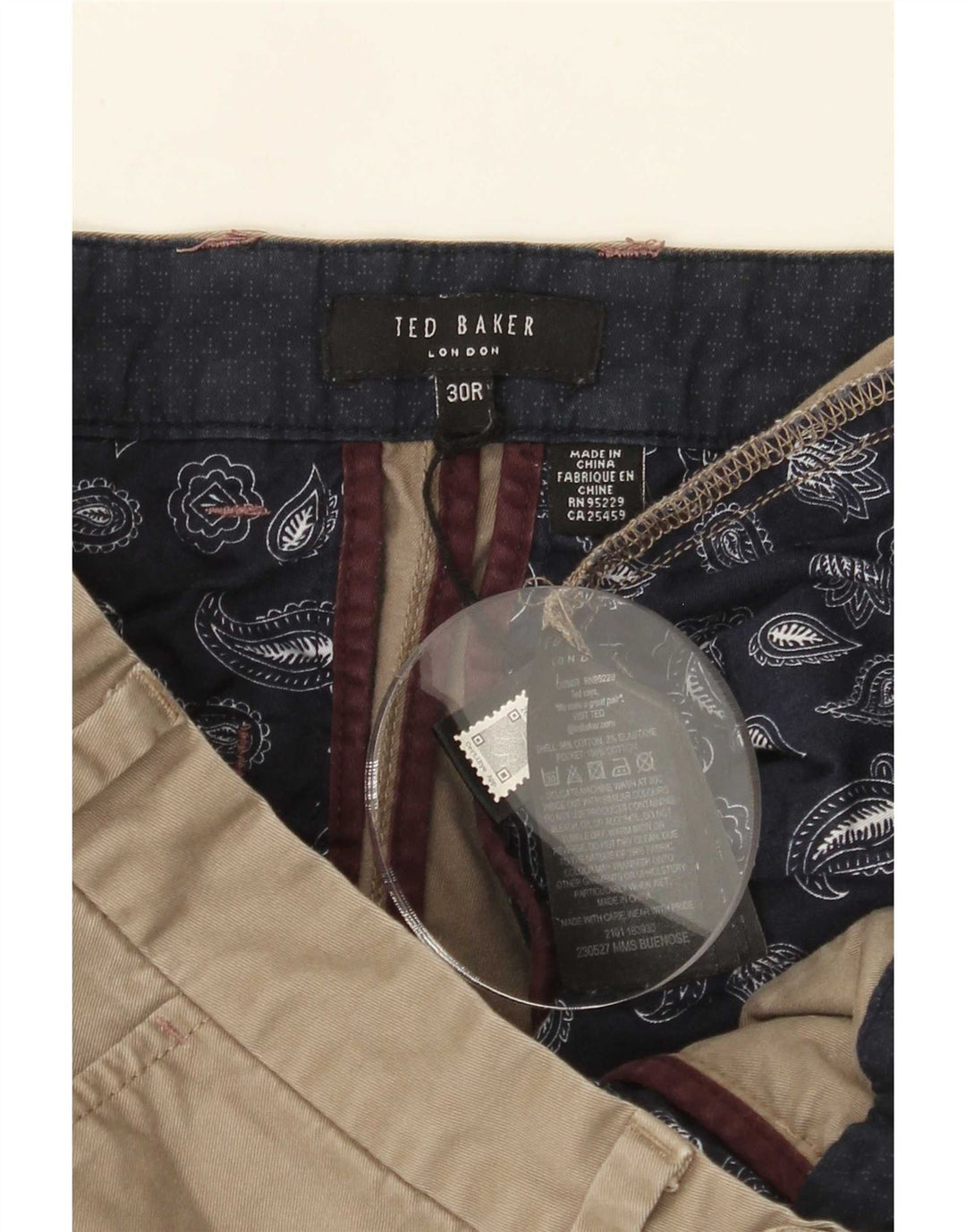 Męskie spodenki chino Ted Baker W30, średnia bawełna khaki
