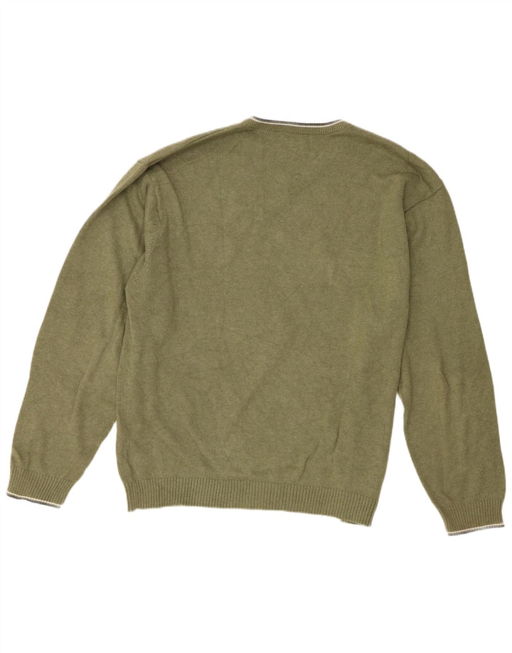 Męski sweter męski Chaps o regularnym kroju z dekoltem w kształcie litery V, XL, zielony, bawełniany