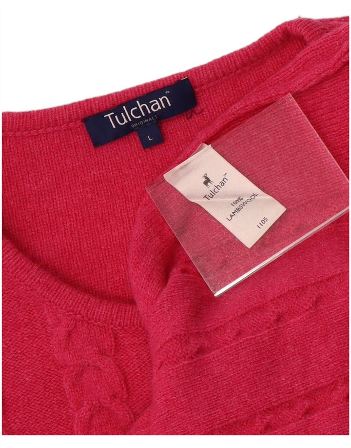 Sweter damski TULCHAN UK 16, duży, różowy, z owczej wełny