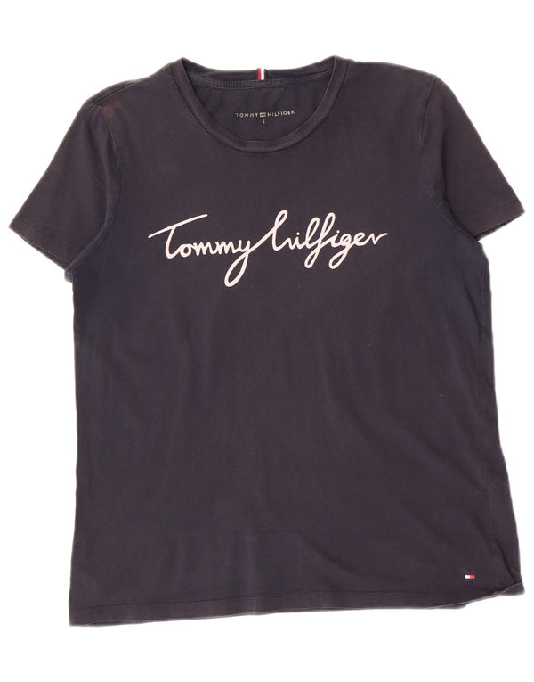 Damska koszulka graficzna Tommy Hilfiger Top UK 10, mała, granatowa, bawełniana