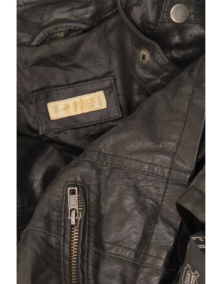 LAURA SCOTT Womens Oversized Crop Biker Jacket EU 34 XS Black Leather
