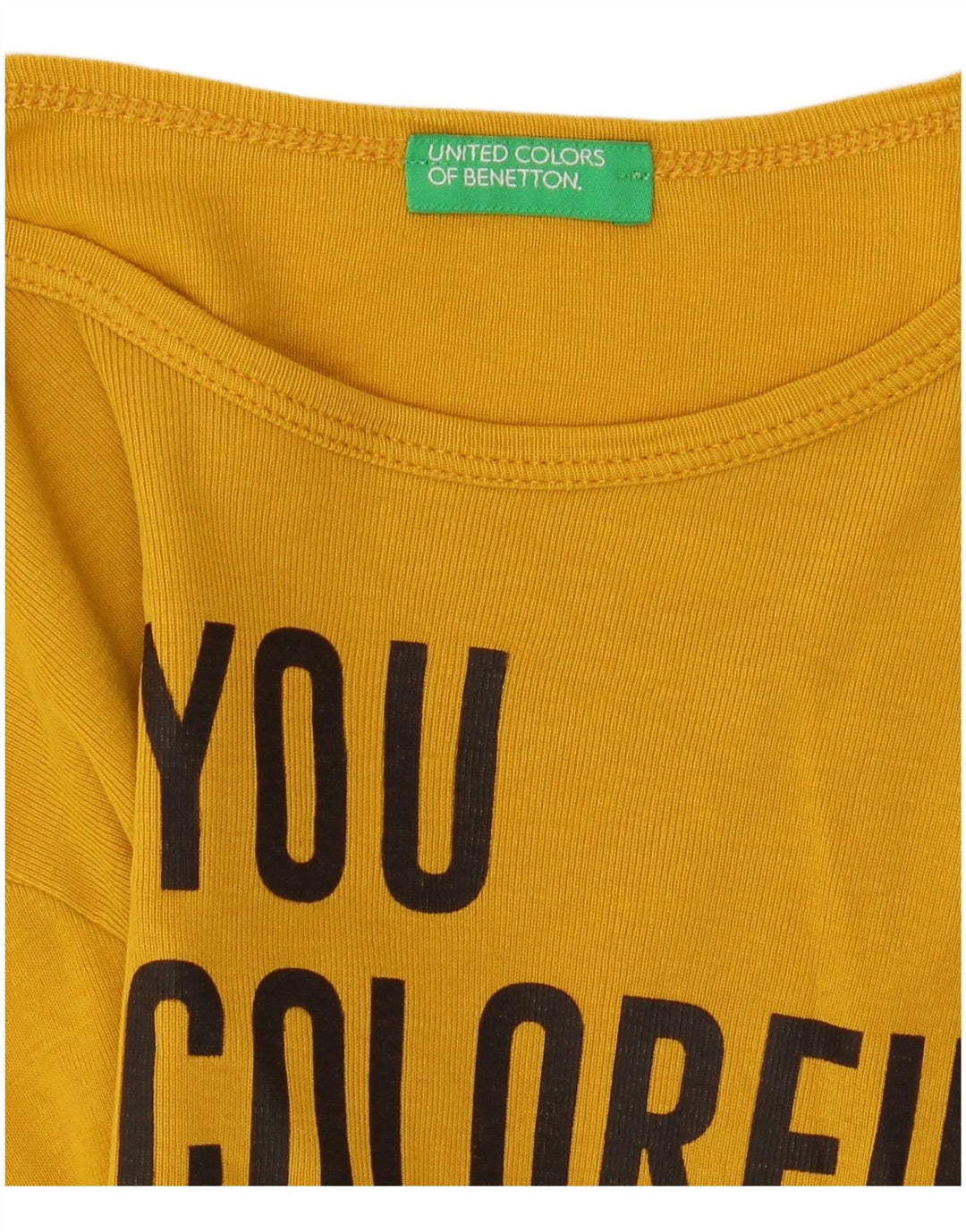 Damski top graficzny Benetton z długim rękawem, UK 8, mały, żółty