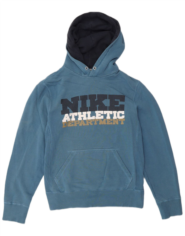 Męski sweter z kapturem NIKE z grafiką, mały, niebieski, bawełniany