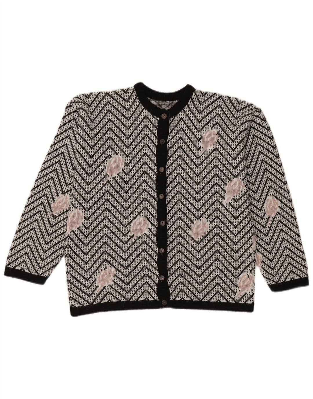 Sweter damski w stylu vintage, UK 16, duży, biały Chevron