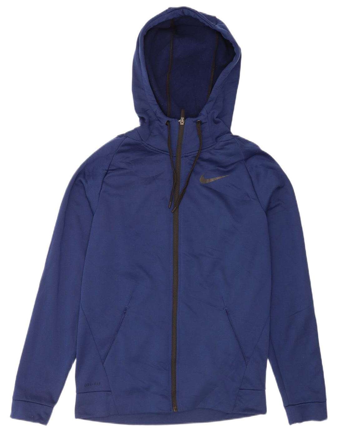 Męski sweter z kapturem i zamkiem błyskawicznym Nike Dri Fit, mały, granatowy, poliestrowy