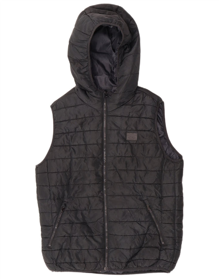 Męska wyściełana kamizelka z kapturem Jack & Jones UK 40, duża, czarna, poliester