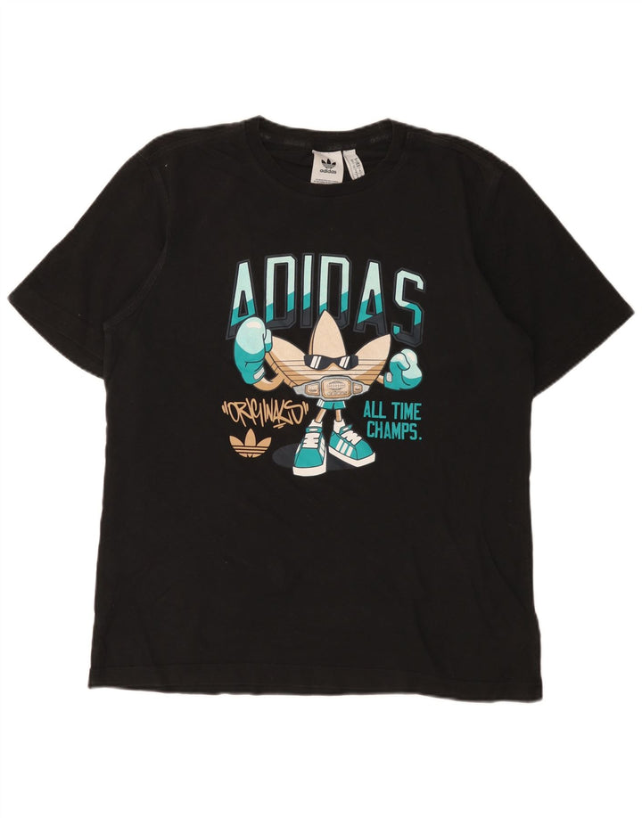 Męska koszulka z grafiką Adidas, średnia, czarna bawełna
