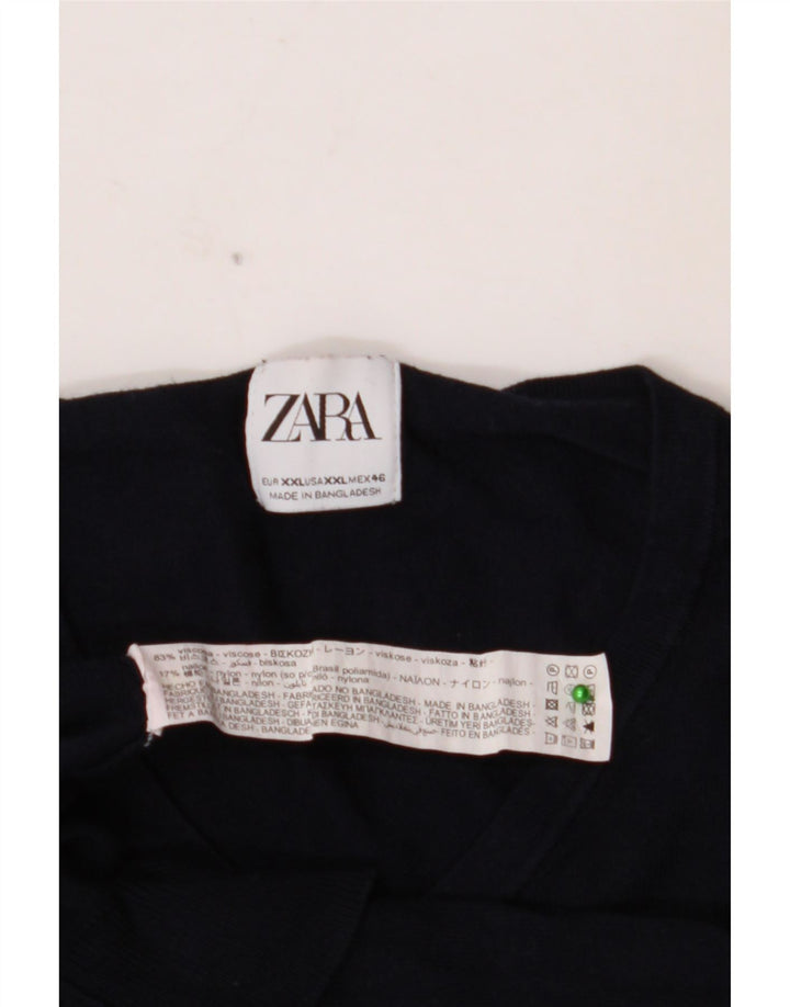 Męski sweter ZARA z dekoltem w kształcie litery V, 2XL, granatowo-wiskozowy