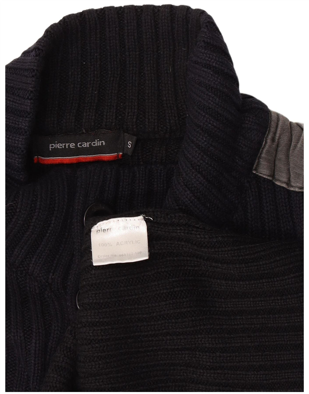 Męski sweter Pierre Cardin zapinany na guziki, mały, granatowy, z blokami kolorów