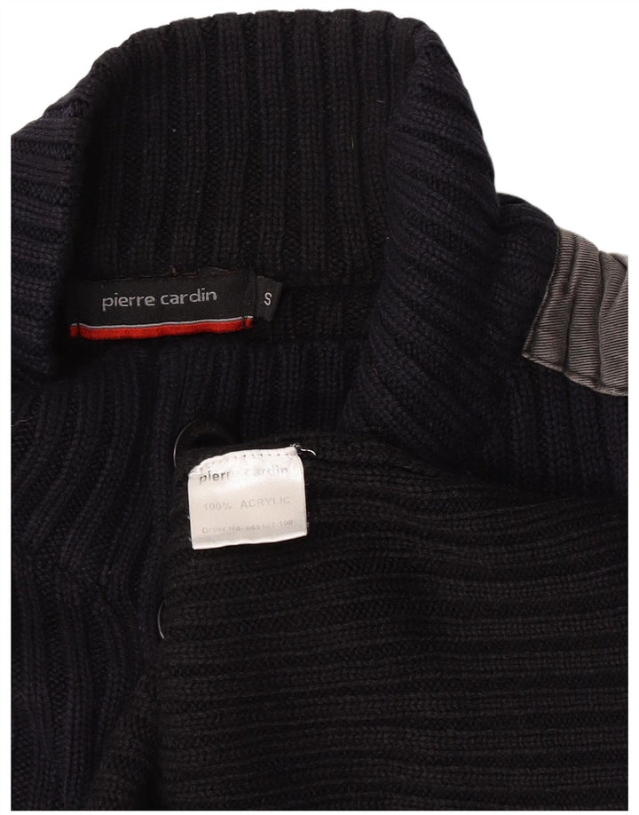 Męski sweter Pierre Cardin zapinany na guziki, mały, granatowy, z blokami kolorów
