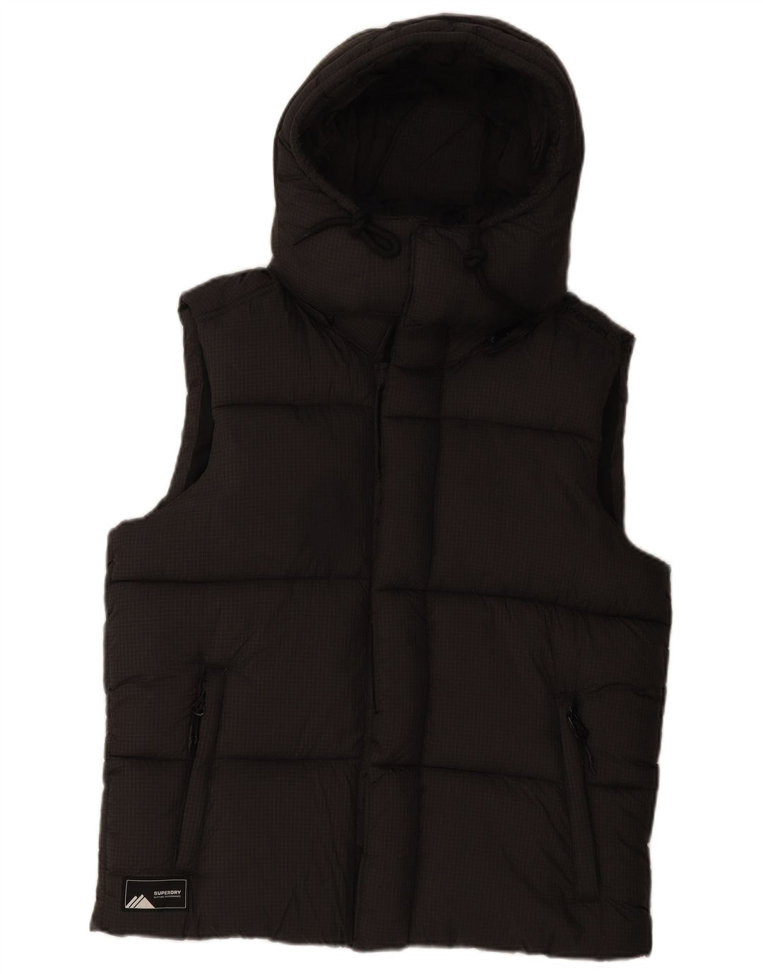 Męska wyściełana kamizelka z kapturem Superdry UK 38 Średni szary nylon w kratkę