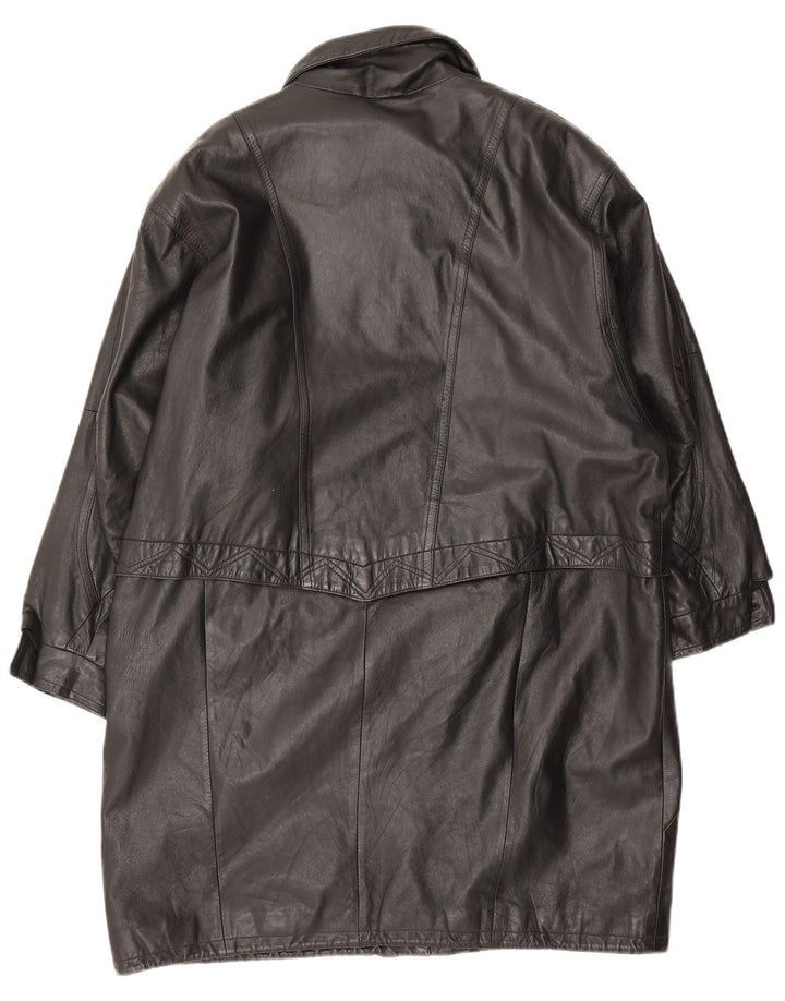 Vintage damski płaszcz skórzany UK 20 2XL czarna skóra