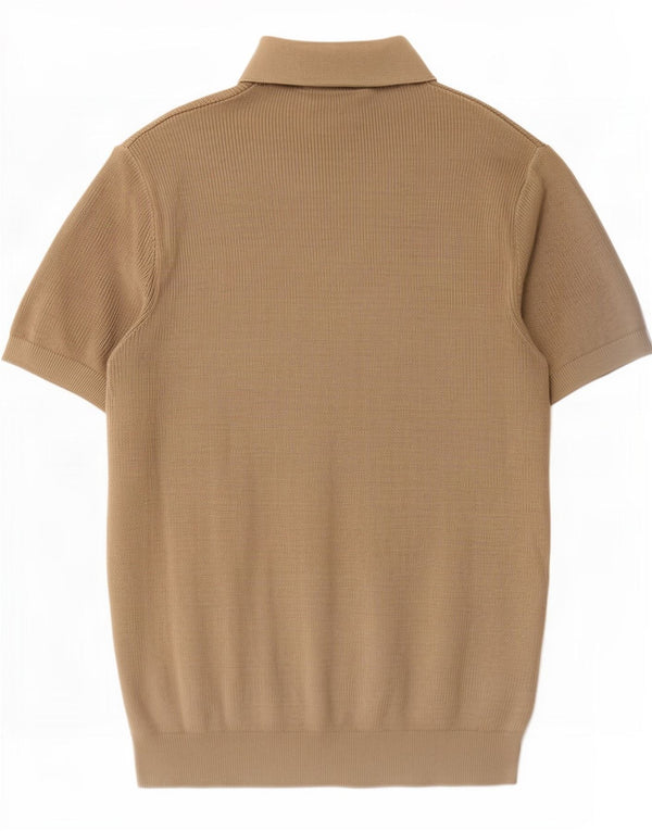 Męski sweter Zara z krótkim rękawem i dekoltem w serek, średnia bawełna khaki