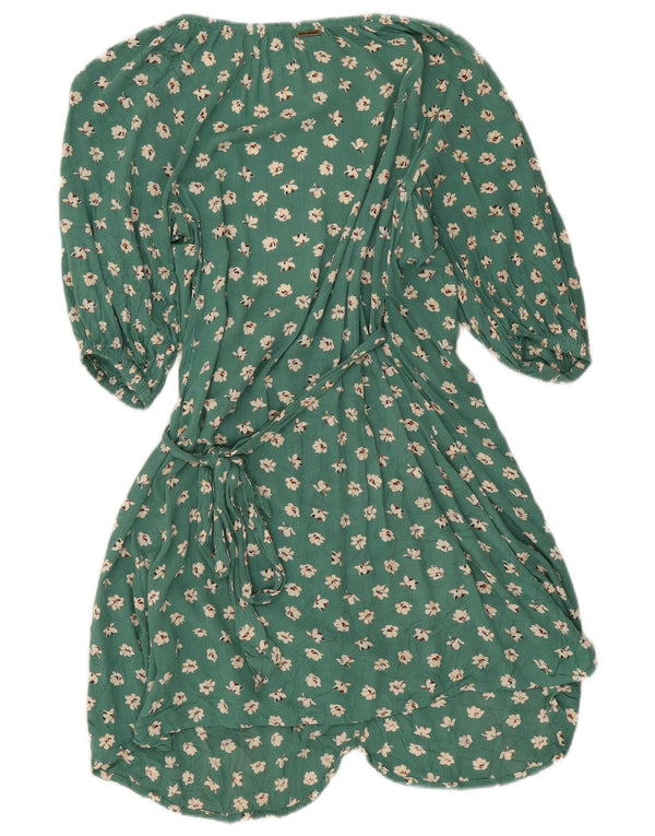 Billabong Womens 3/4 Sleeve Wrap Dress UK 12 Medium Green Floral