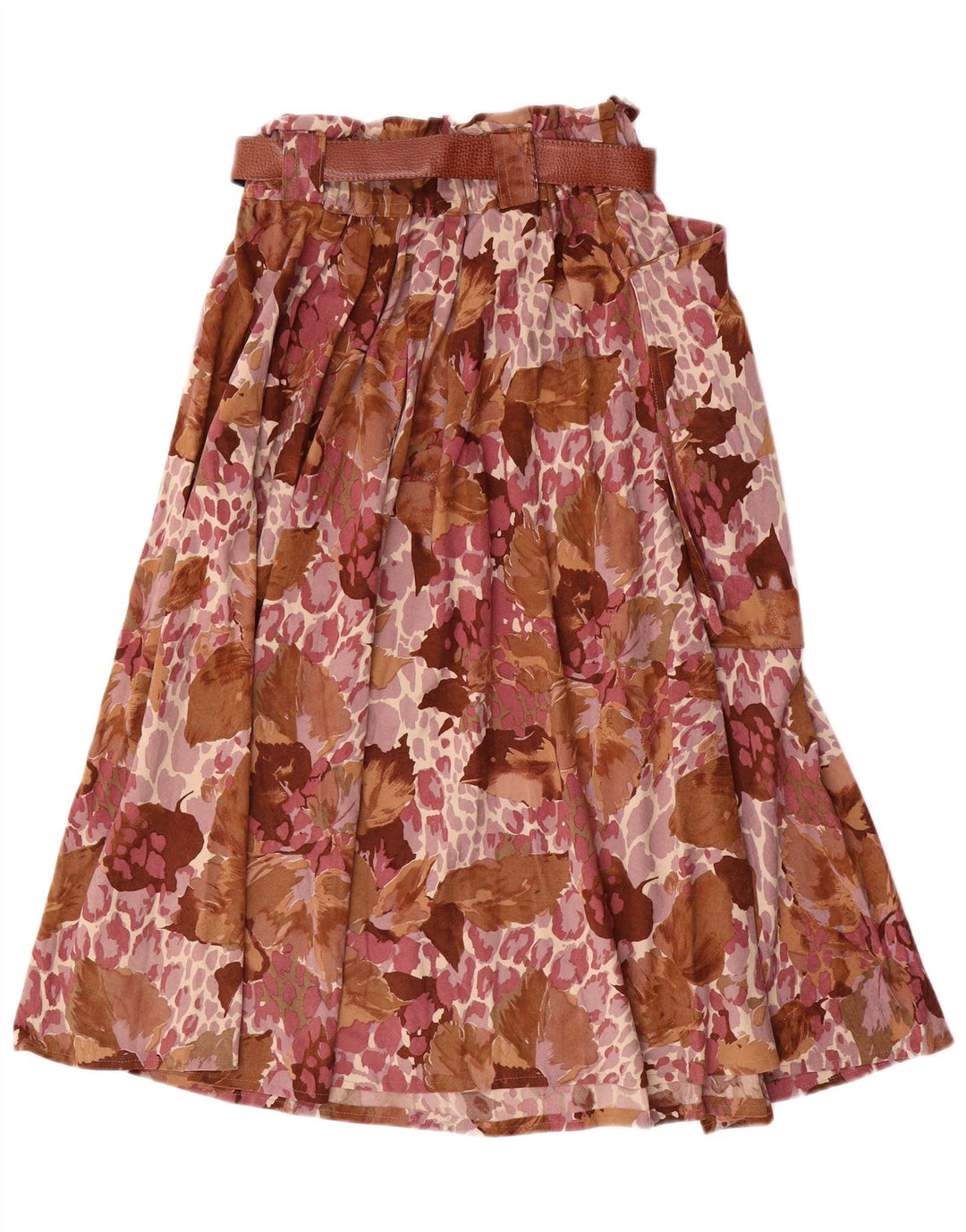 Rozkloszowana spódnica damska w stylu vintage IT 44 Medium W28 Brązowy kwiatowy triacetat