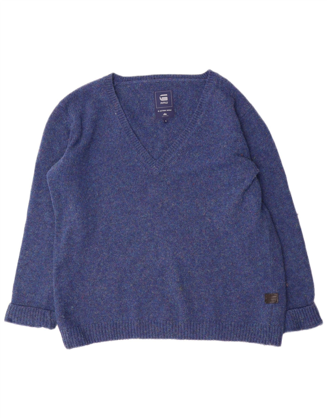 Sweter damski G-Star z dekoltem w kształcie litery V, UK 14, średni niebieski nakrapiany