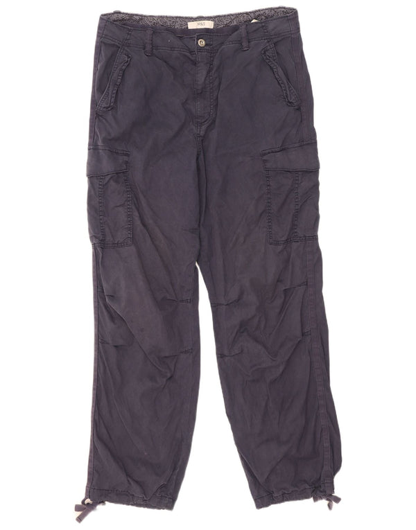Marks & Spencer Damskie spodnie cargo z wysokim stanem, proste, W34 L31, granatowe