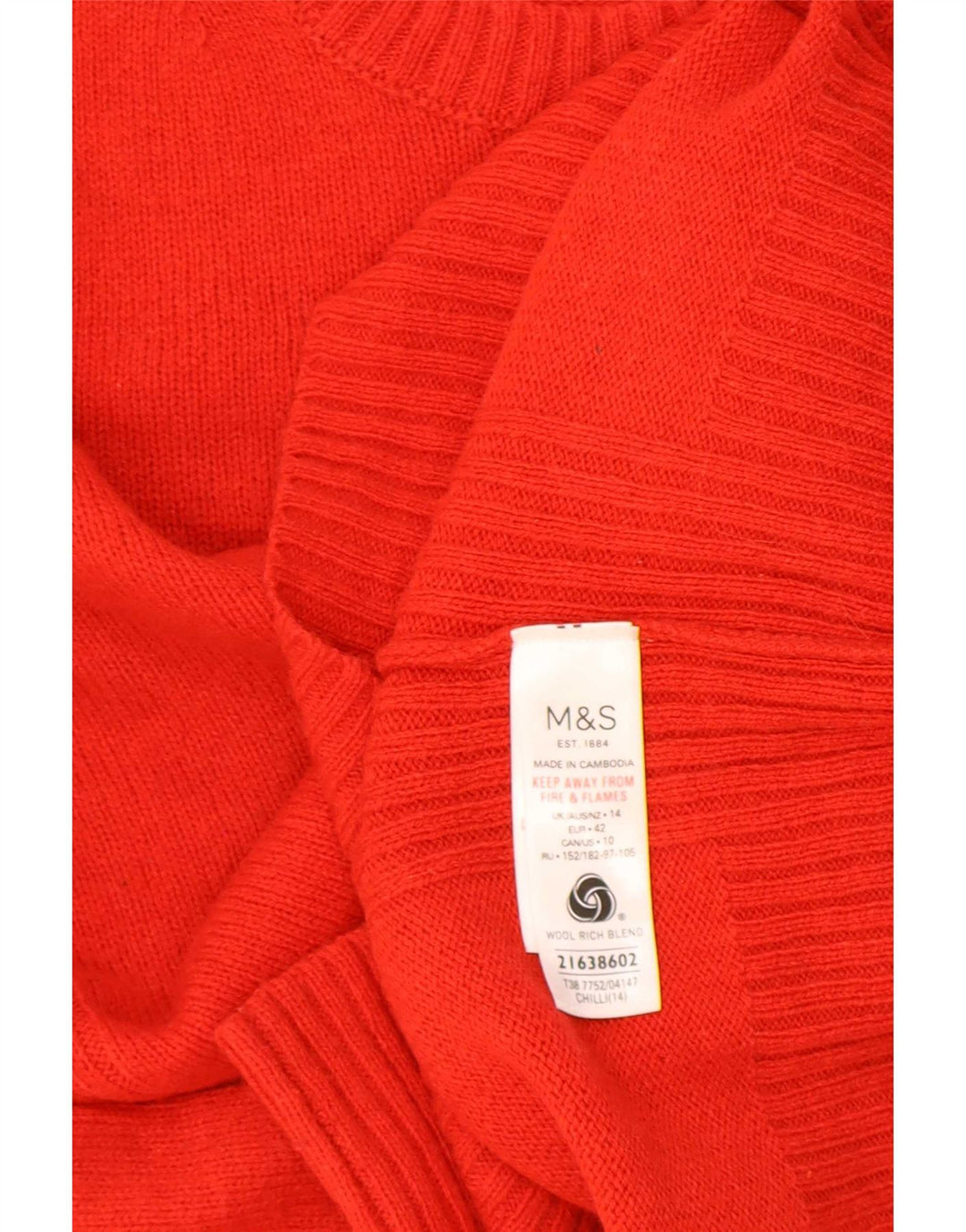 Marks & Spencer Damski sweter z okrągłym dekoltem, UK 14, duża, czerwona wełna