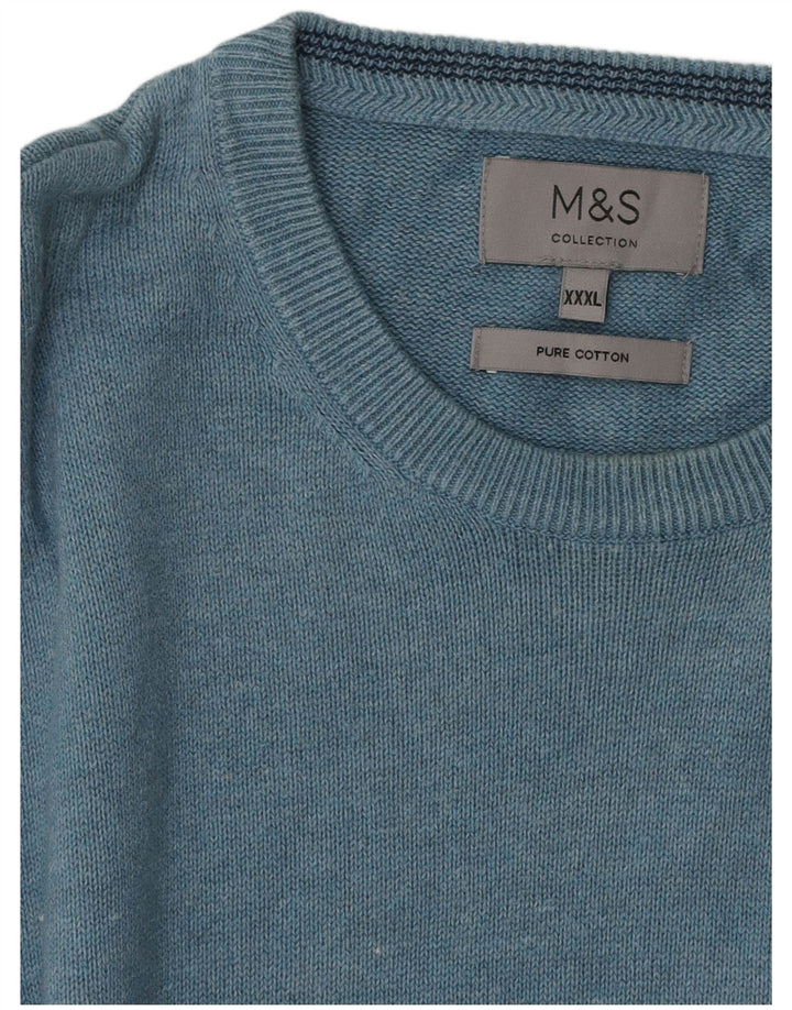 Marks & Spencer Męski sweter z okrągłym dekoltem, 3XL, niebieski, bawełniany