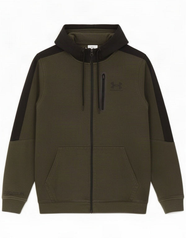 Under Armour Mens Cold Gear Zip Hoodie Sweater Medium Khaki Colourblock