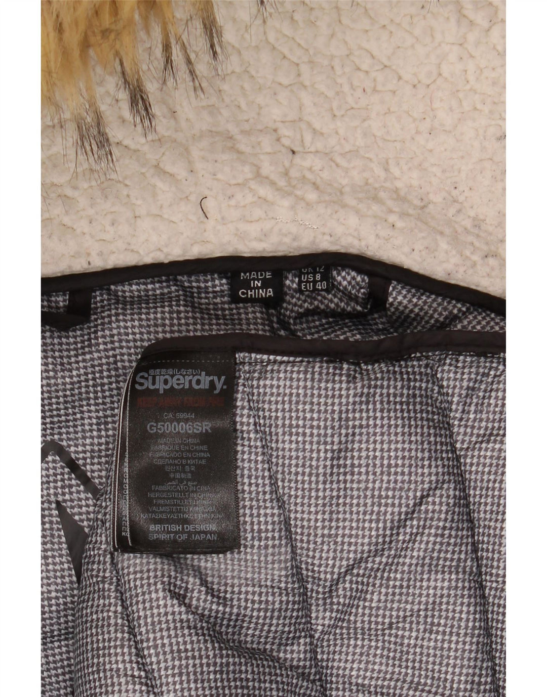 Damski ocieplany płaszcz z kapturem Superdry UK 12, średni czarny nylon
