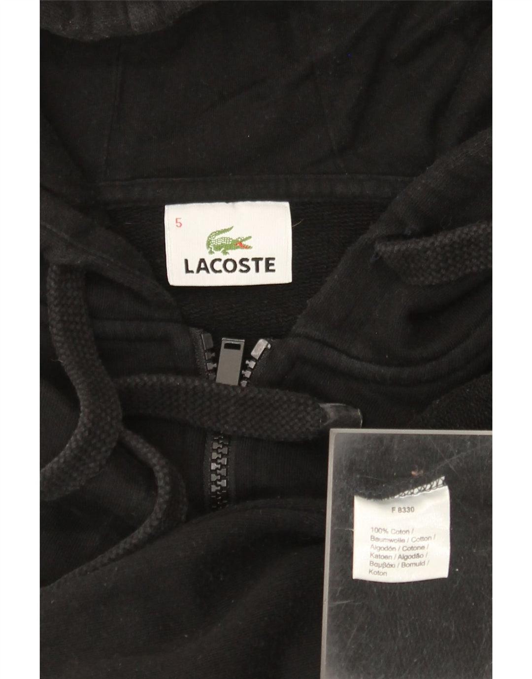 Lacoste Męski sweter z kapturem i zamkiem, rozmiar 5, duży, czarny, bawełniany