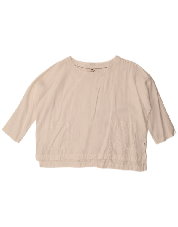Damska bluzka oversize z rękawem 3/4 Fat Face, mała, biała lniana UK 10
