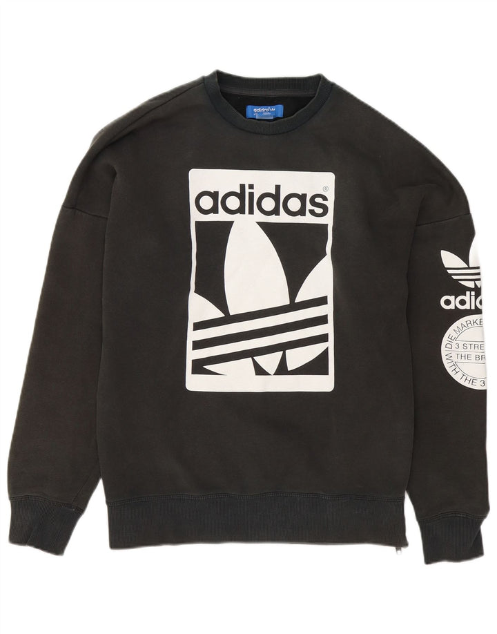 Adidas Męska bluza z grafiką, mała, szara, bawełniana