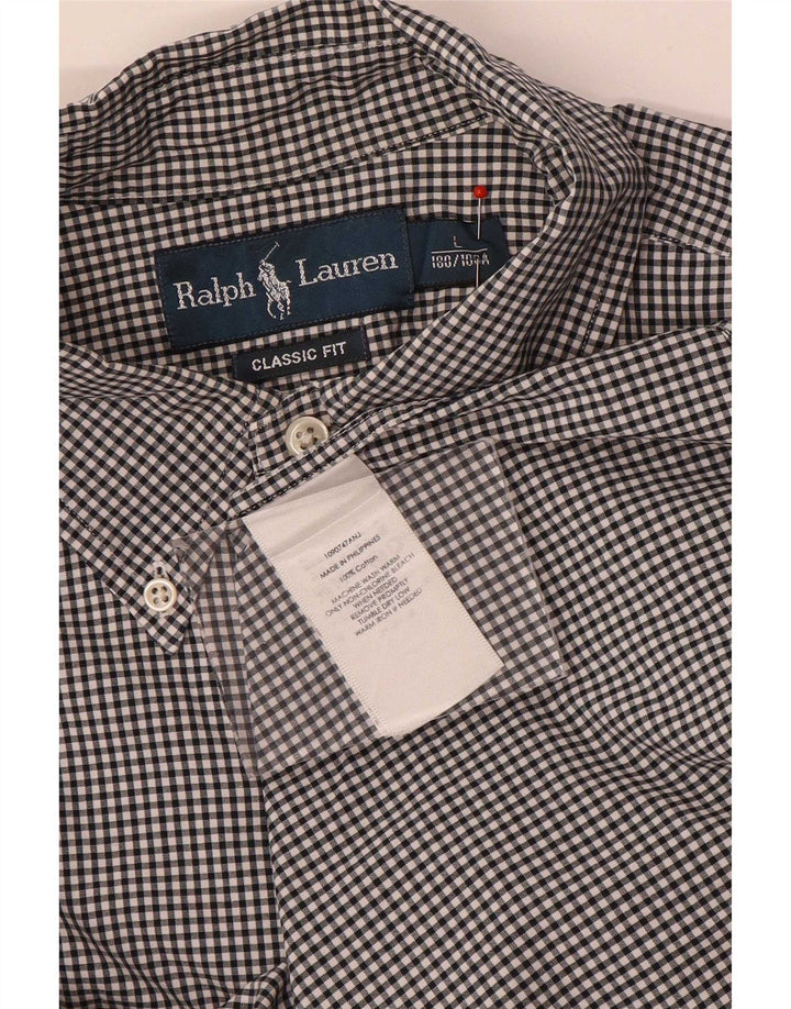 Koszula męska Ralph Lauren o klasycznym kroju, duża, czarna, bawełniana w kratkę