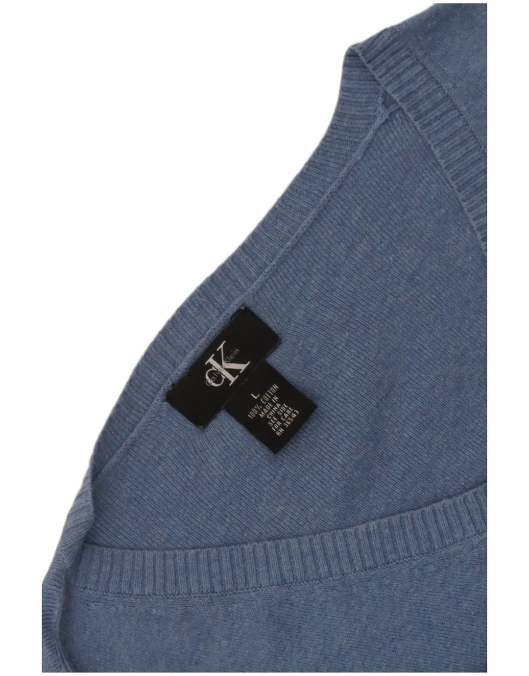 Męski sweter Calvin Klein z dekoltem w kształcie litery V, duży, niebieski, bawełniany