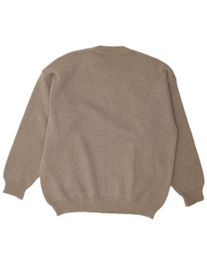 Vintage męski sweter z okrągłym dekoltem, duży, szary, wełniany pasek