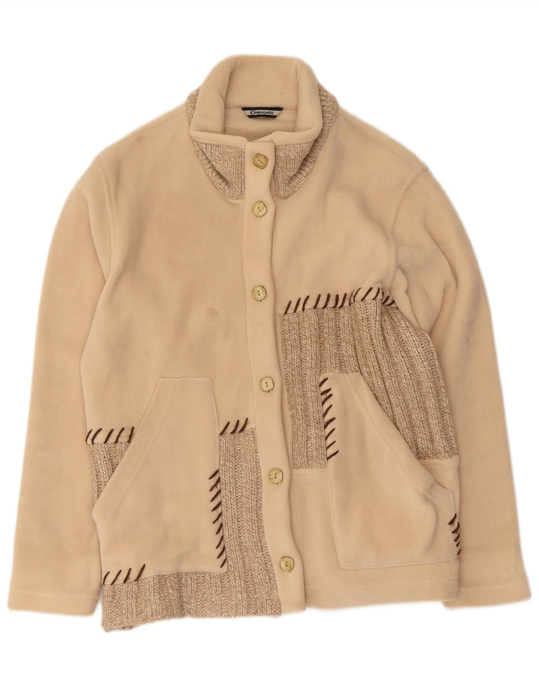 Vintage damska kurtka polarowa oversize UK 10 Small Beige Colorblock