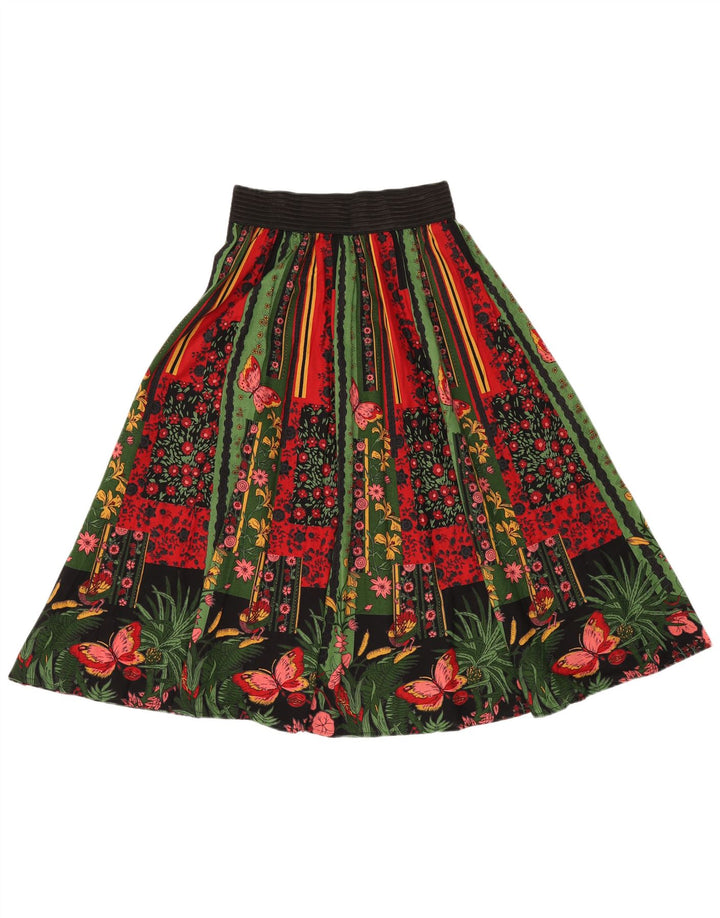 VINTAGE Damska spódnica o linii A z wysokim stanem W24 XS Wielobarwna, kwiecista bawełna