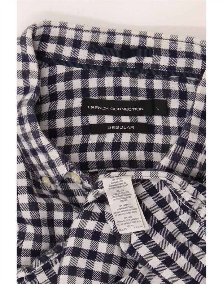 FRENCH CONNECTION Męska koszula flanelowa o regularnym kroju, duża, granatowa w kratkę