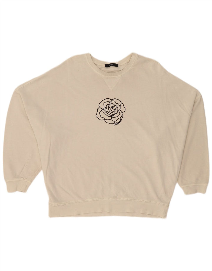 Damska bluza oversize Diesel z grafiką UK 12, średnia, biała w kwiaty