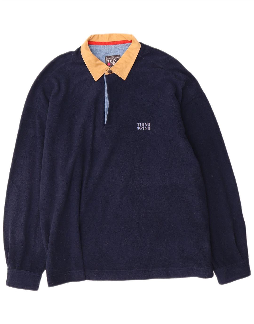 Think Różowy Męski sweter polo XL z polaru XL, granatowy, poliester
