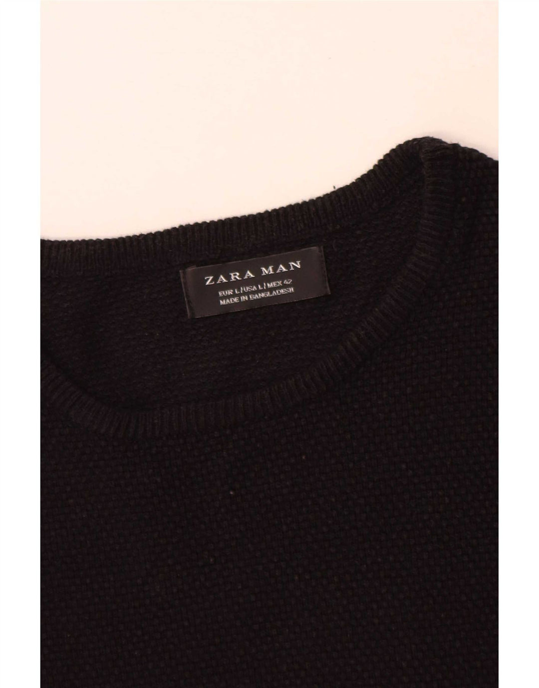 Zara Męski sweter z okrągłym dekoltem, duży, czarny, bawełniany