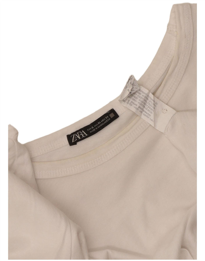 Damski top Zara z długim rękawem, UK 18 XL, biała bawełna